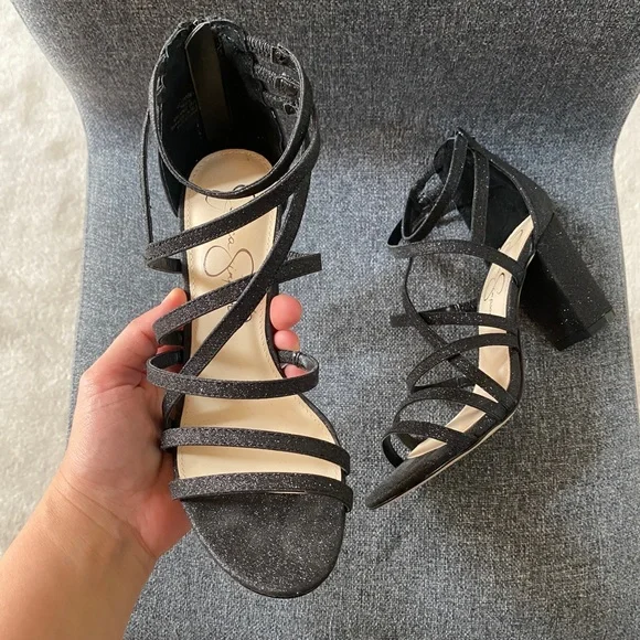 Jessica Simpson | Shoes | Jessica Simpson Black Glitter Block Heel Dress  Sandals | Poshmark